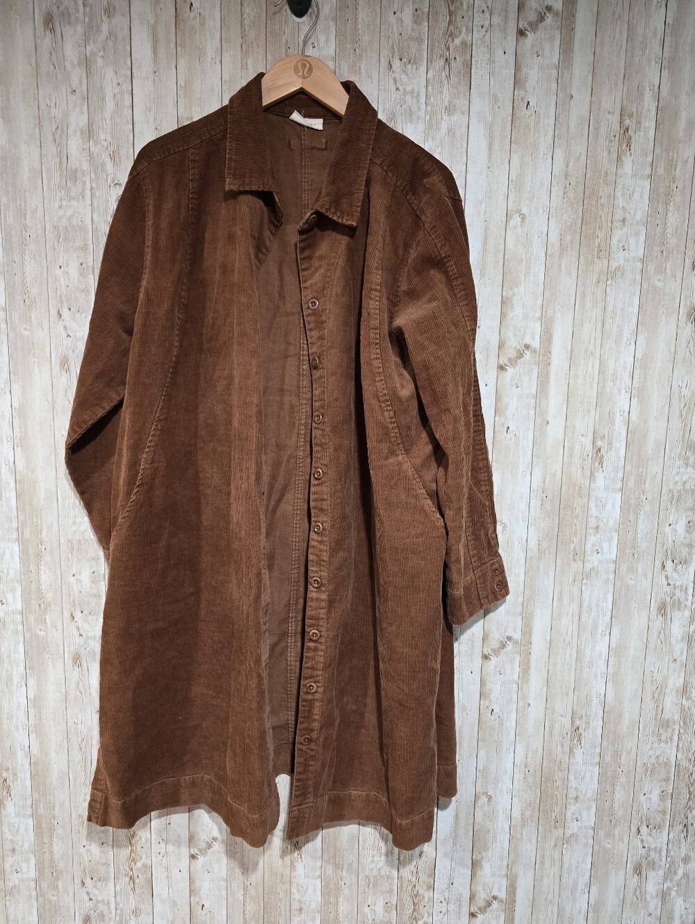 Poetry Corduroy Dress Button Front A-Line Pockets Brown Hemp Blend Size 16